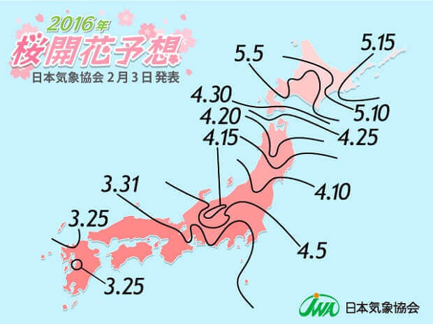 16年桜開花予想 第1回 九州や四国では 平年より遅い開花となる見込み 日本気象協会 ヨムーノ